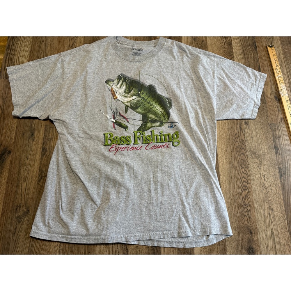 Lifestyle Classics T-Shirt Mens XXL Gray Bass Fishing Graphic Tee Excellent